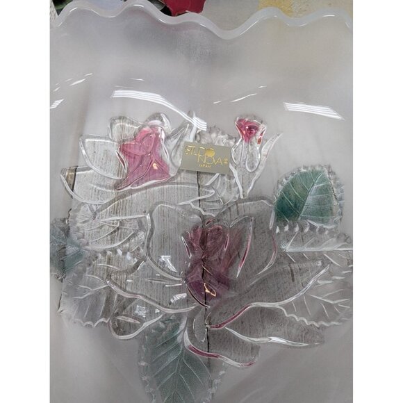 STUDIO NOVA Heart Shaped Trinket Box Dish Bowl 3D Emboss Glass Frosted Pink Rose - Picture 4 of 7